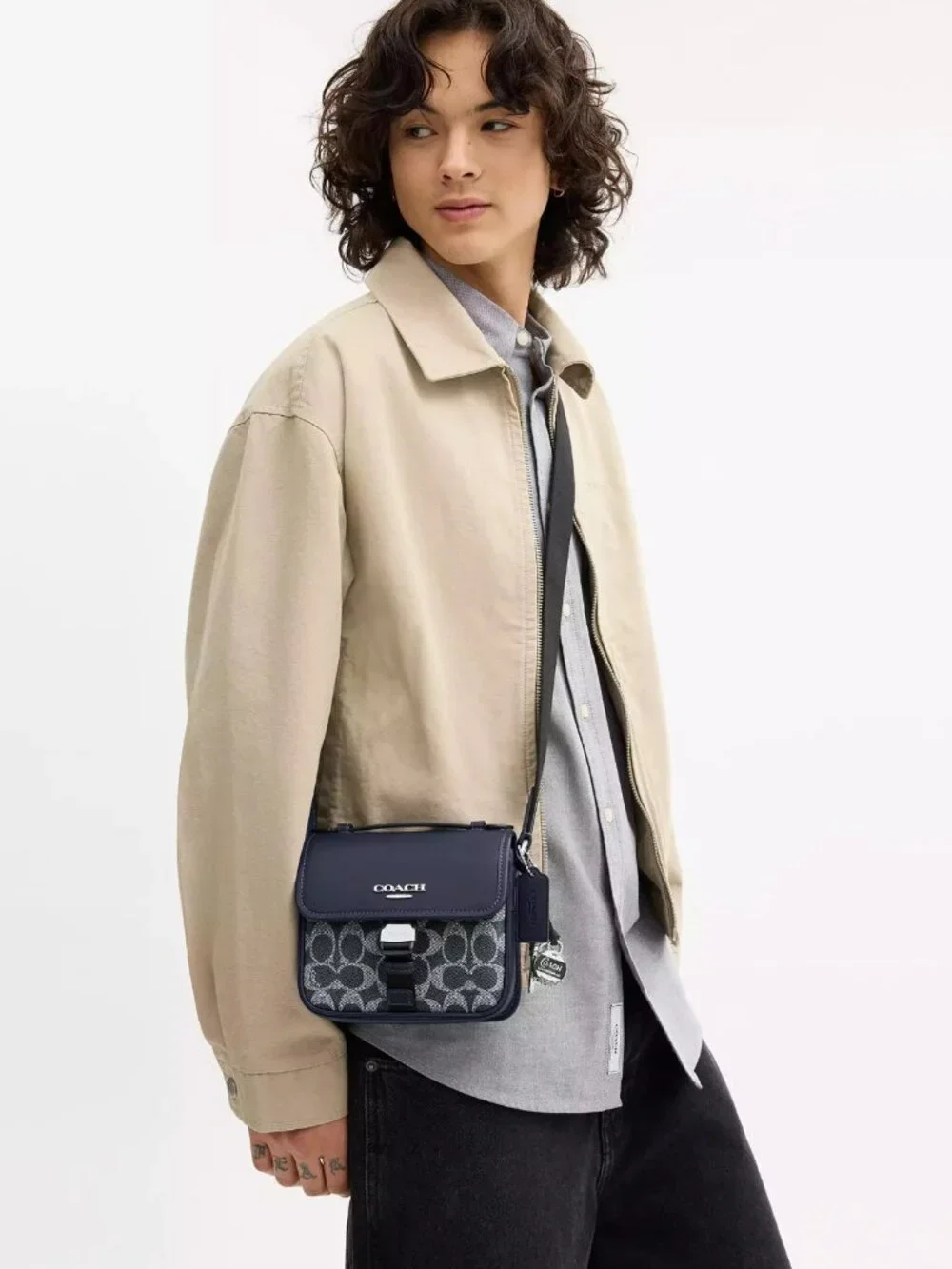 Coach CEB25 Racer Crossbody Bag Blue Denim Signature Canvas with Charms *SEALED*